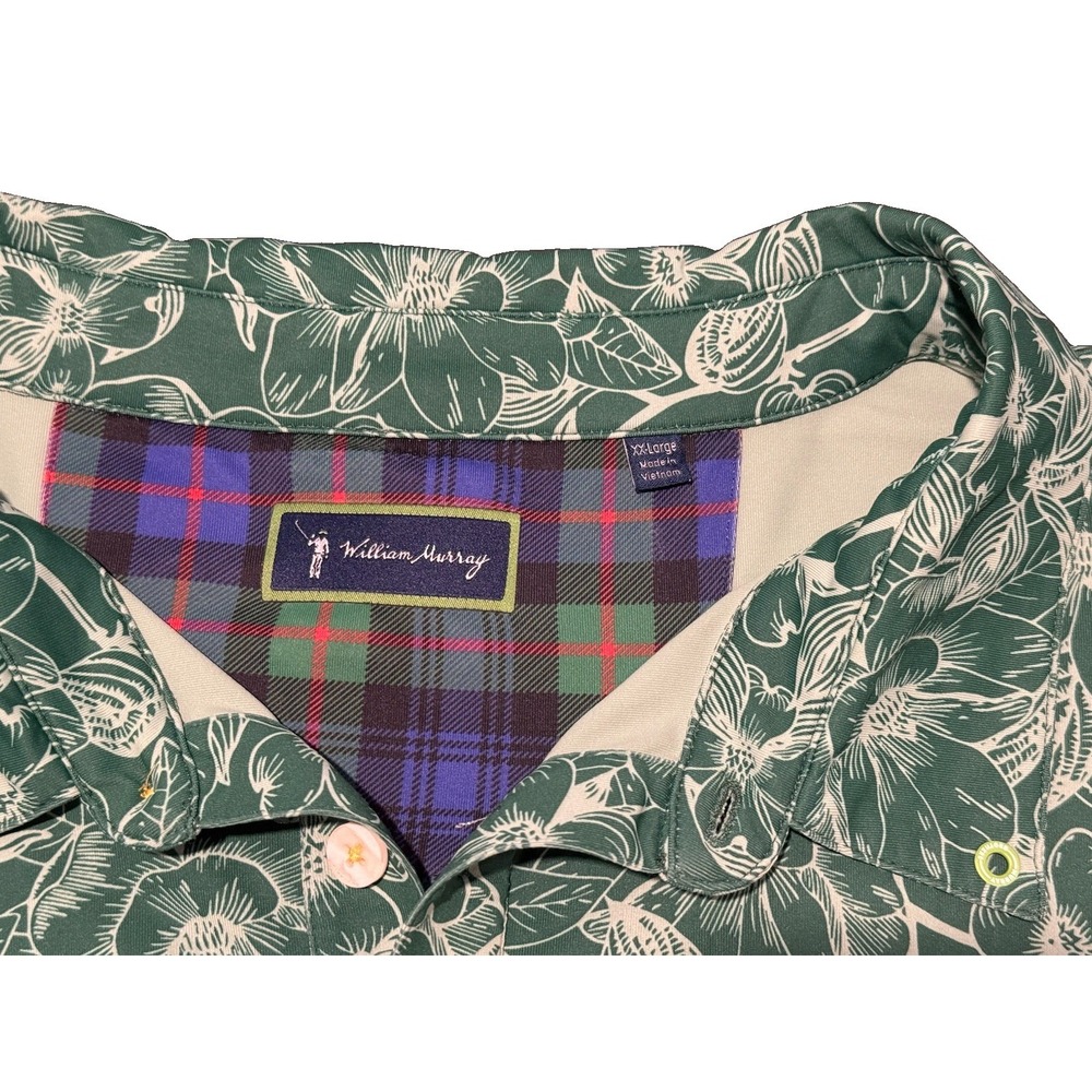 William Murray Men's Green White Floral Short Sleeve Polo Embroidered Logo XL - Picture 3 of 5
